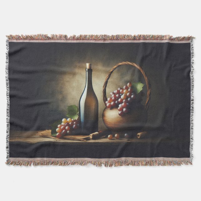 Cobertor Uvas e uma Garrafa de Vinho, Vida Estática (Frente)