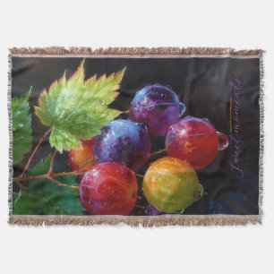 Cobertor Uvas Vibrantes em Aquarela e Gotículas de Orvalho