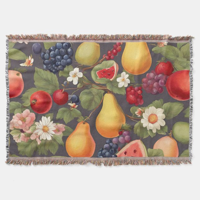 Cobertor Várias Frutas, Folhas Escovoras e Flores Maravilho (Frente)