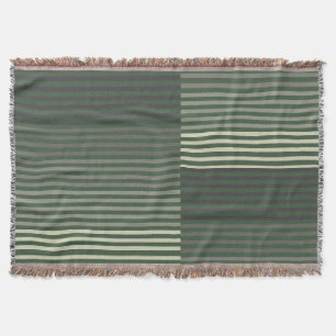 Cobertor Verde, Cinza, Preto, Listras Creme