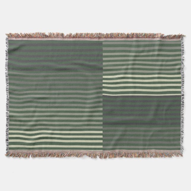 Cobertor Verde, Cinza, Preto, Listras Creme (Frente)