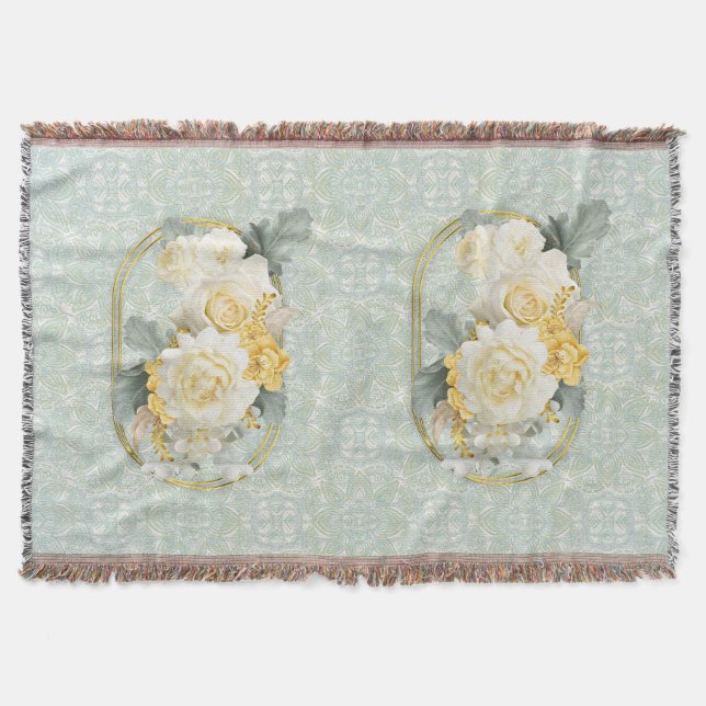 Cobertor Verdes claras, amarelas e brancas, Mandalas (Frente)