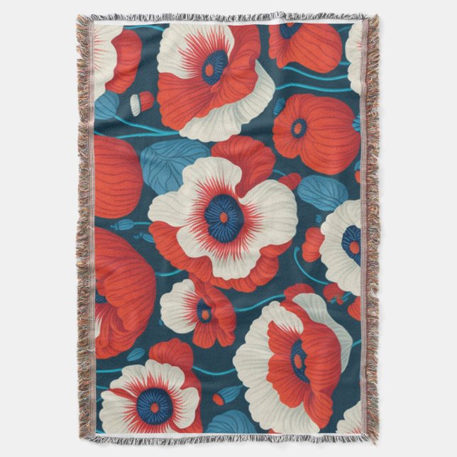 Cobertor Vermelho Floral Papoula  (Frente Vertical)