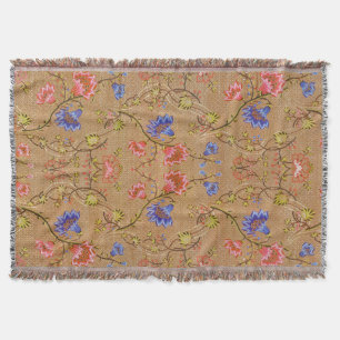 Cobertor Vermelho Imperial e Dourado Floral Entrelaçado em