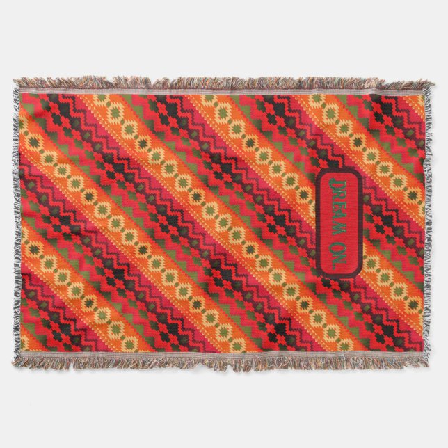 Cobertor Vermelho Laranja Verde Aztec (Frente)
