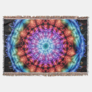 Cobertor Vibrant Tie Dye Kaleidoscope Rainbow Mandala