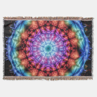 Cobertor Vibrant Tie Dye Kaleidoscope Rainbow Mandala