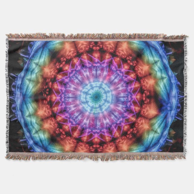 Cobertor Vibrant Tie Dye Kaleidoscope Rainbow Mandala (Frente)