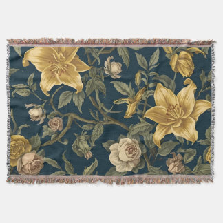 Cobertor Victorian Navy & Yellow Lily Vintage Floral Patter
