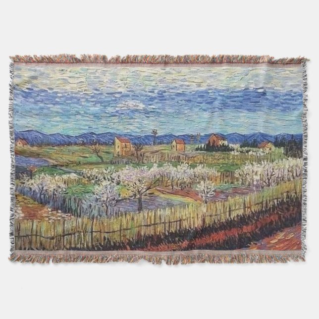 Cobertor Vincent Van Gogh - Árvores de Pêssego em Flor Arte (Frente)