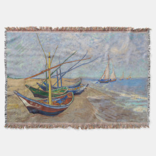 Cobertor Vincent van Gogh - Barcos de Pesca na Praia