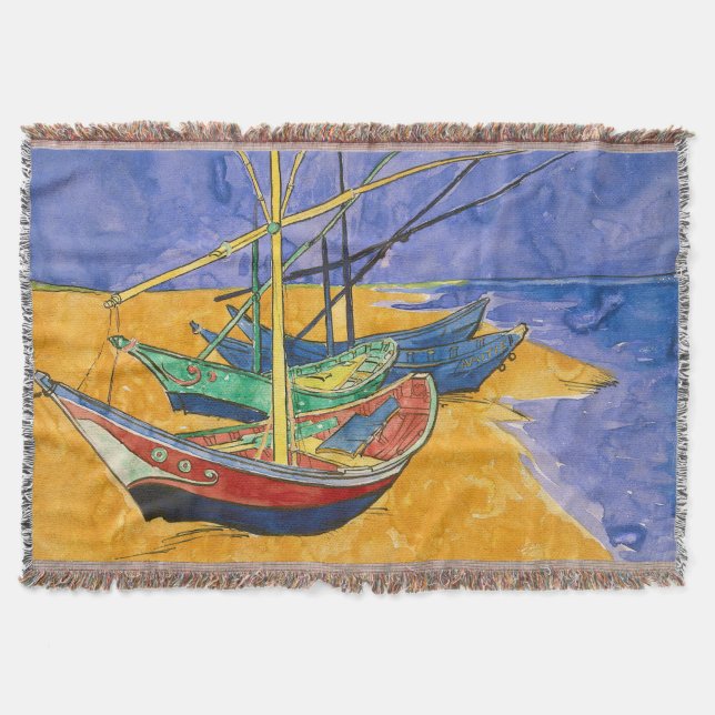 Cobertor Vincent van Gogh - Barcos de Pesca na Praia (Frente)