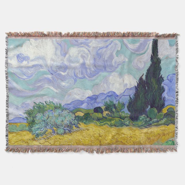 Cobertor Vincent Van Gogh - Campo de Trigo com Ciprestes (Frente)