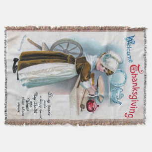 Cobertor Vintage Ação de Graças Saudação a Pilgrim Girl Ba