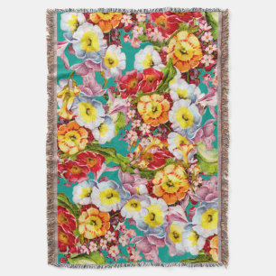 Cobertor Vintage Art Floral Pattern Spring Flowers Primrose