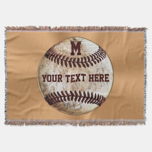 Cobertor Vintage Baseball Jogue o TEXTO, MONOGRAM (Frente)