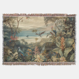 Cobertor Vintage botânica bird flores no paraíso