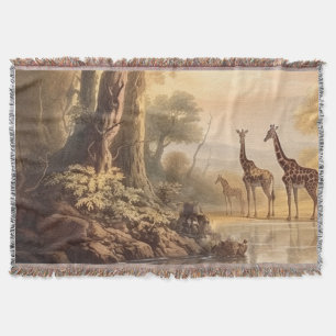 Cobertor Vintage botânica das girafas pelo rio