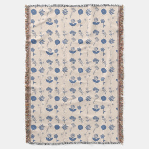 Cobertor Vintage Botanical Floral Illustration Pattern Blue