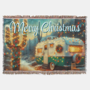 Cobertor Vintage Camper Christmas no deserto personalizado