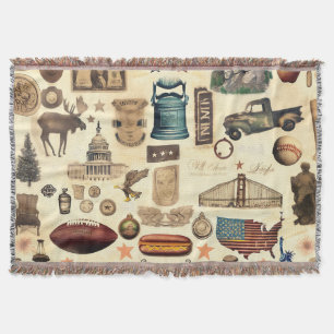 Cobertor Vintage e símbolos nacionais nostálgicos dos EUA,