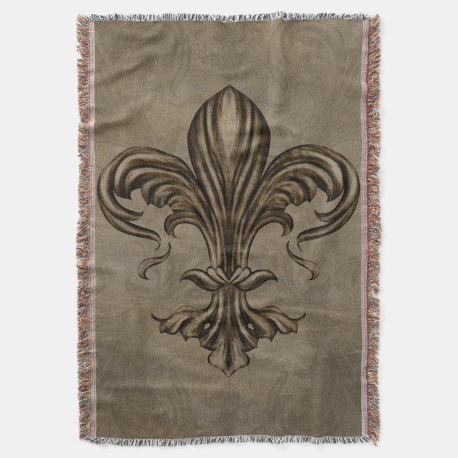 Cobertor Vintage Fleur-de-lis Sepia (Frente Vertical)
