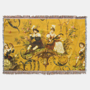 Cobertor Vintage Floral Vitoriano Amarelo-Amarelo-Dourado f