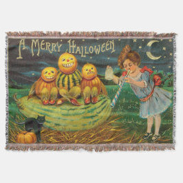 Cobertor Vintage Halloween Girl com Pumpkins