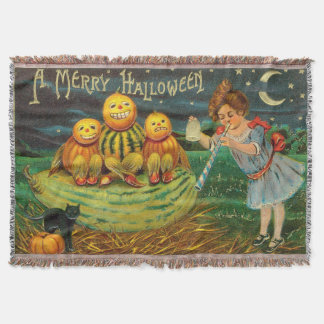 Cobertor Vintage Halloween Girl com Pumpkins