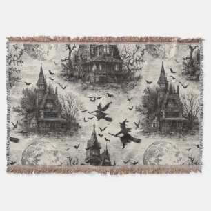 Cobertor Vintage Haunted House and Witch Toile Standard
