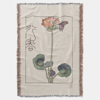 Cobertor Vintage Japanese Spring Art: Geranium & Butterfly