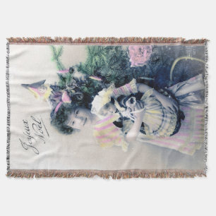 Cobertor Vintage Joyeux Noël com Girl and Doll