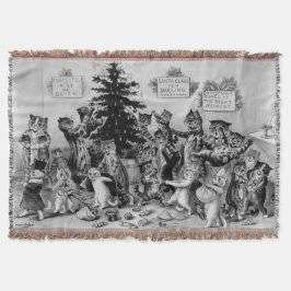 Cobertor Vintage Louis Wain Cats Celebrando o Natal