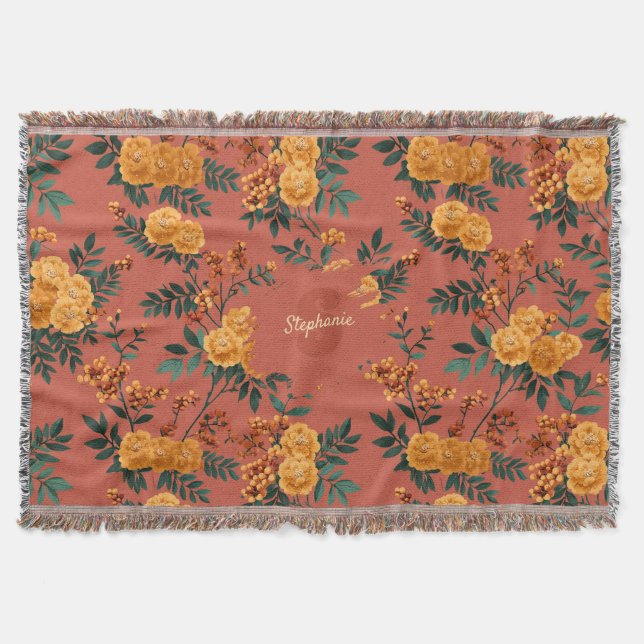 Cobertor Vintage Marigold Calendula Floral (Frente)