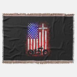Cobertor Vintage Motorcycle USA Flag Christian Faith para B