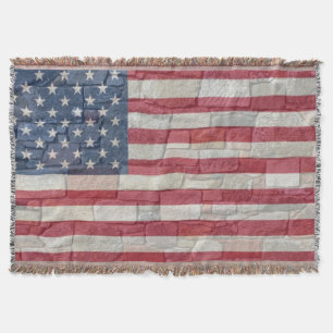 Cobertor Vintage Patriotic USA Flag em Stone Wall