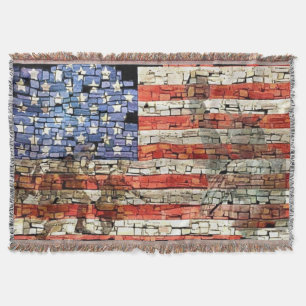 Cobertor Vintage Patriotic USA Flag em Stone Wall