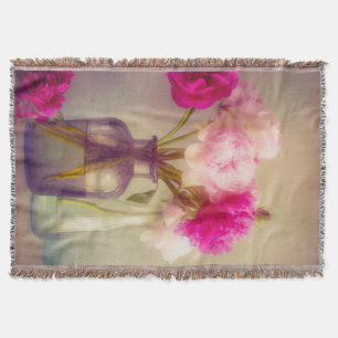 Cobertor Vintage Peony Buquê em Vaso de Vidro