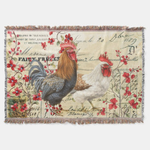 Cobertor Vintage Rooster e Hen Ephemera