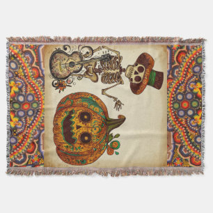 Cobertor Vintage Skeleton/Pumpkin Day of the Dead (Dia de P