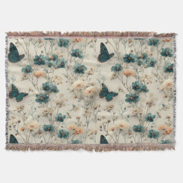 Cobertor Vintage Spring Flowers and Butterflies