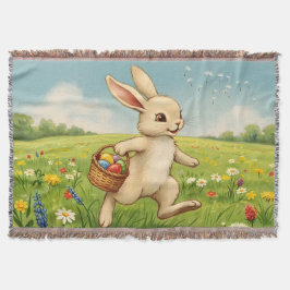 Cobertor Vintage Spring Meadow Easter Bunny 
