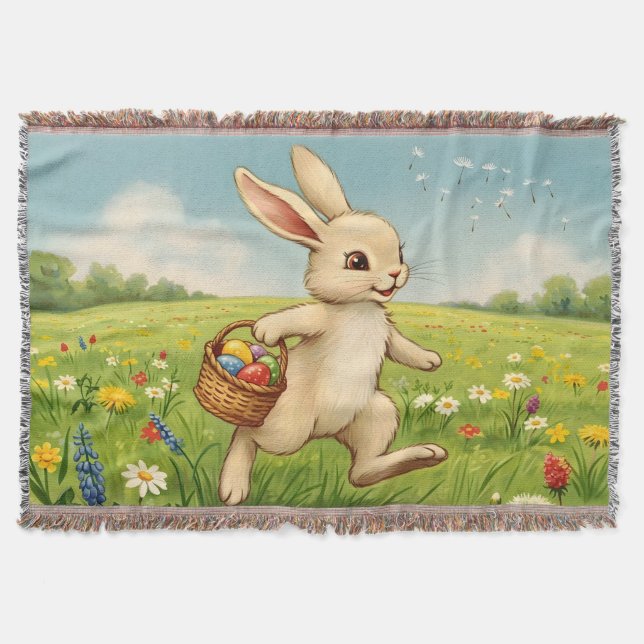 Cobertor Vintage Spring Meadow Easter Bunny  (Frente)
