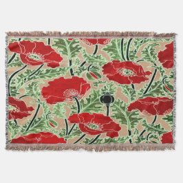 Cobertor Vintage Vermelho Pópias Jogadas