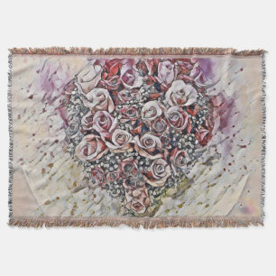 Cobertor Vintage Watercolor de Coração Colorida de Rosas