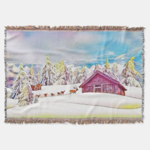 Cobertor Vintage Watercolor de Winter Scenery com Reindeer