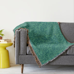 Cobertor Vintage William Morris Floral Patterno Green