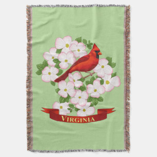 Cobertor Virginia State Cardinal Bird e Dogwood Flower