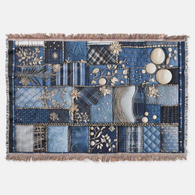 Cobertor Vista azul-clara, azul-clara, Dourada e Marinho (Frente)