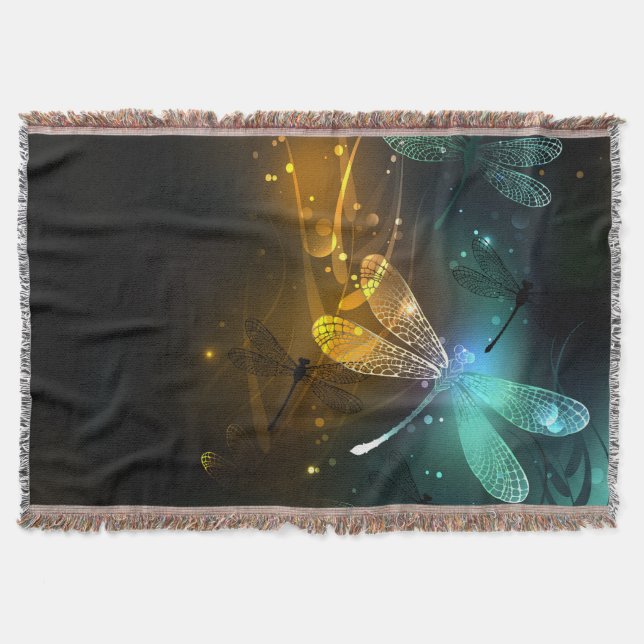 Cobertor Voo luminoso verde de libélula (Frente)
